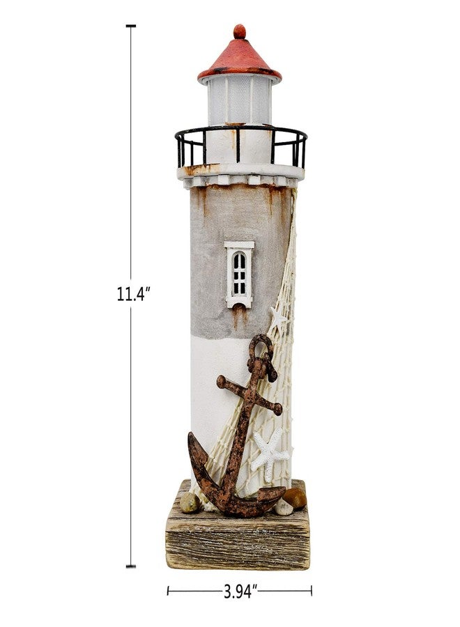 Morning View Lighthouse Decor Nautical Decoration Lighted Wood Light House Figurine Beach House Coastal Decor Table Ocean Seaside Theme Home Decorations Lake House Bathroom Shelf Centerpiece 11.4" - Image 2